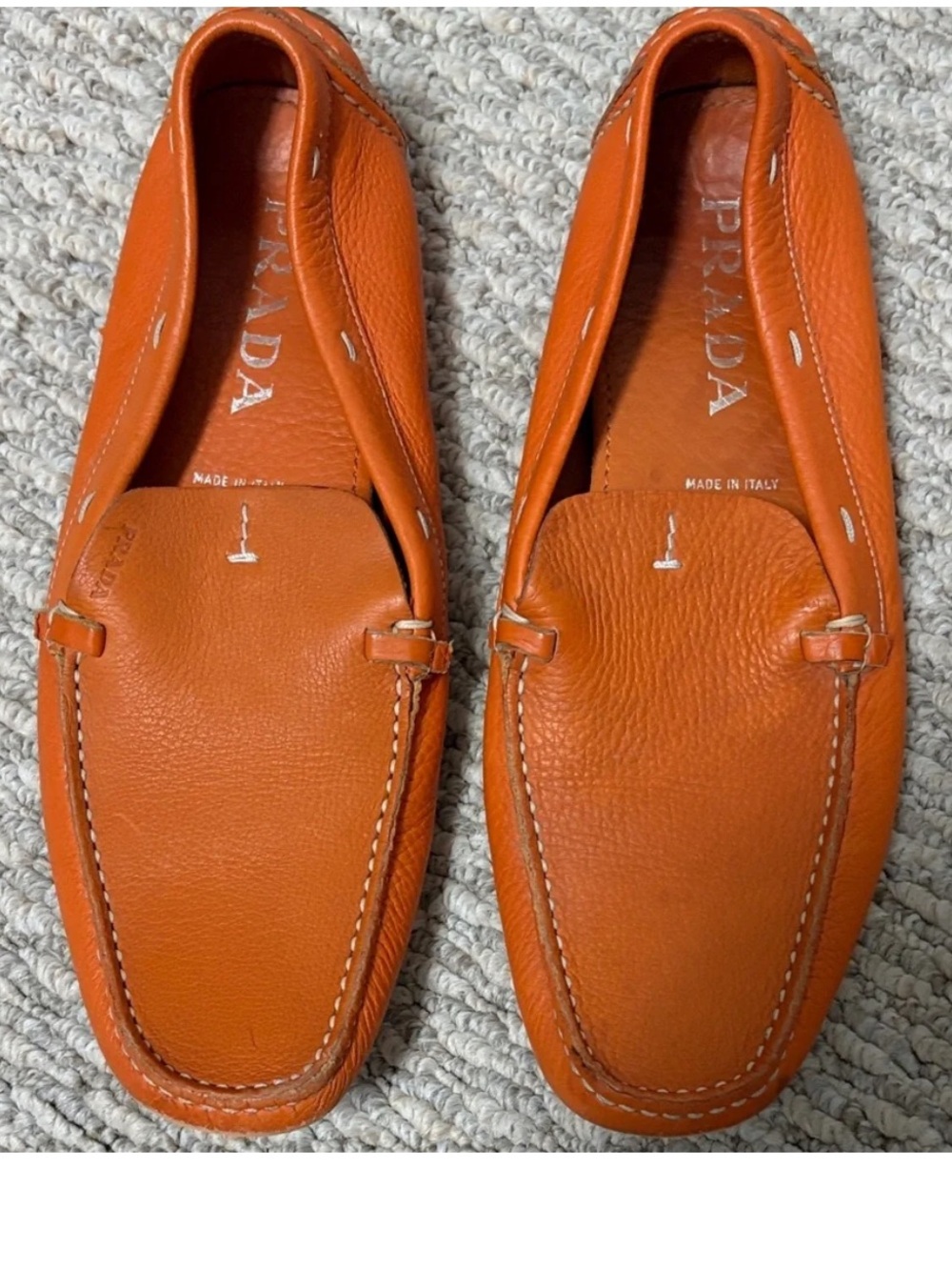 PRADA 6.6 Orange Leather Slip-On Loafers